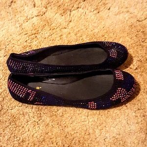 lei Black Flats with Multicolor Rhinestones